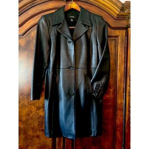 *NEVER WORN* Alfani Black Genuine Leather Long Coat - Women’s Petite Medium